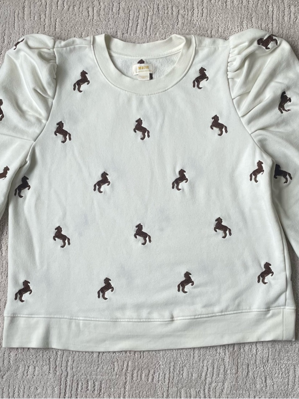 Anthropologie Maeve Puff Sleeve Sweatshirt with Brown Horse Embroidery - Picture 4 of 5